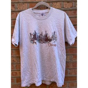 Vintage Chicago Skyline Gray Short Sleeve T Shirt Large